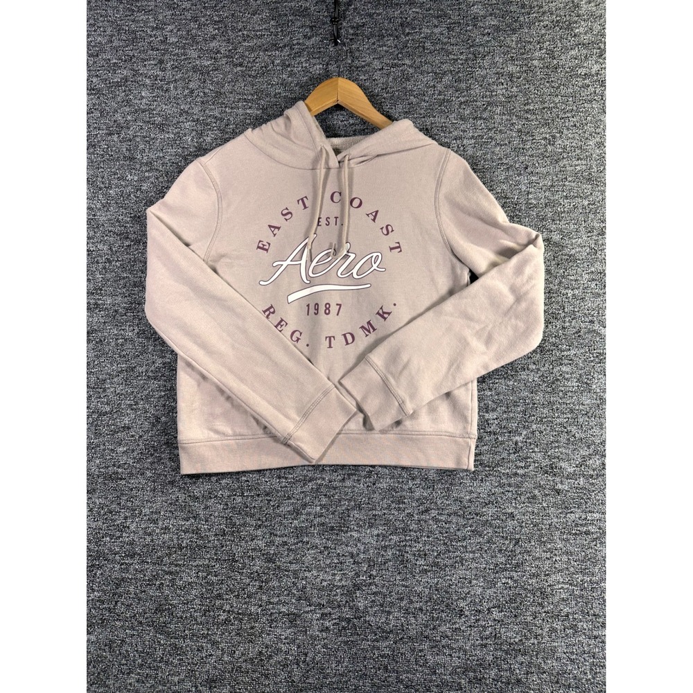 Aeropostale Womens East Coast Aero 1987‎ Graphic Hoodie Tan Medium RN154379